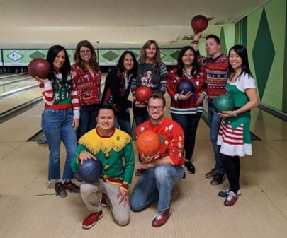 OFM Team ugly sweater bowling party